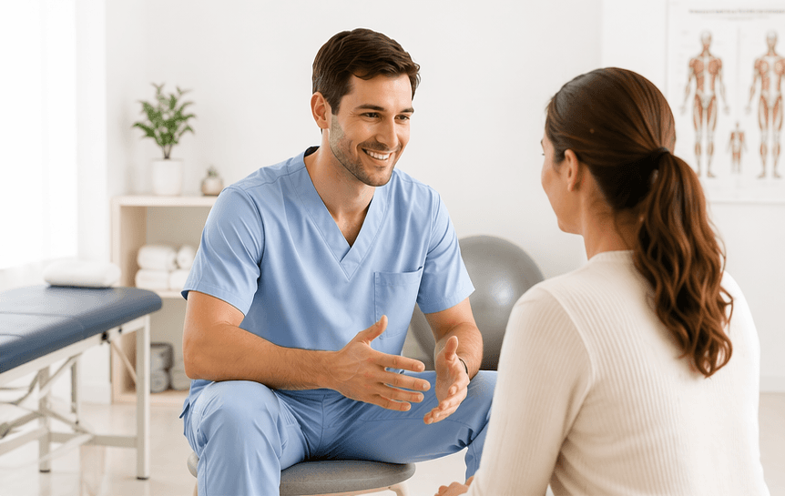 Profesional de la salud en consultorio luminoso